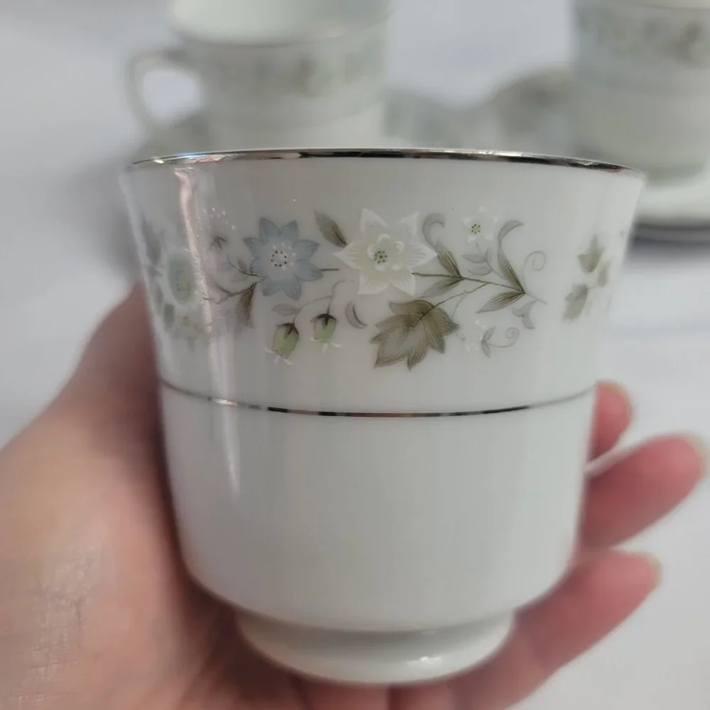 FOUR Imperial China Wild Flower Cup & Saucer Sets Green Blue & White Flowers